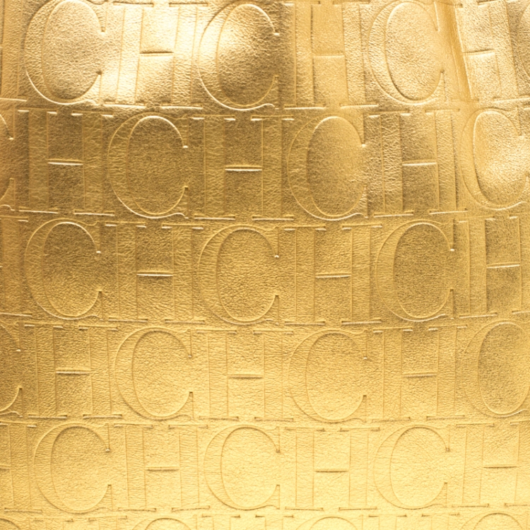 Pre Owned Carolina Herrera Gold Monogram Leather Matryoshka Tote