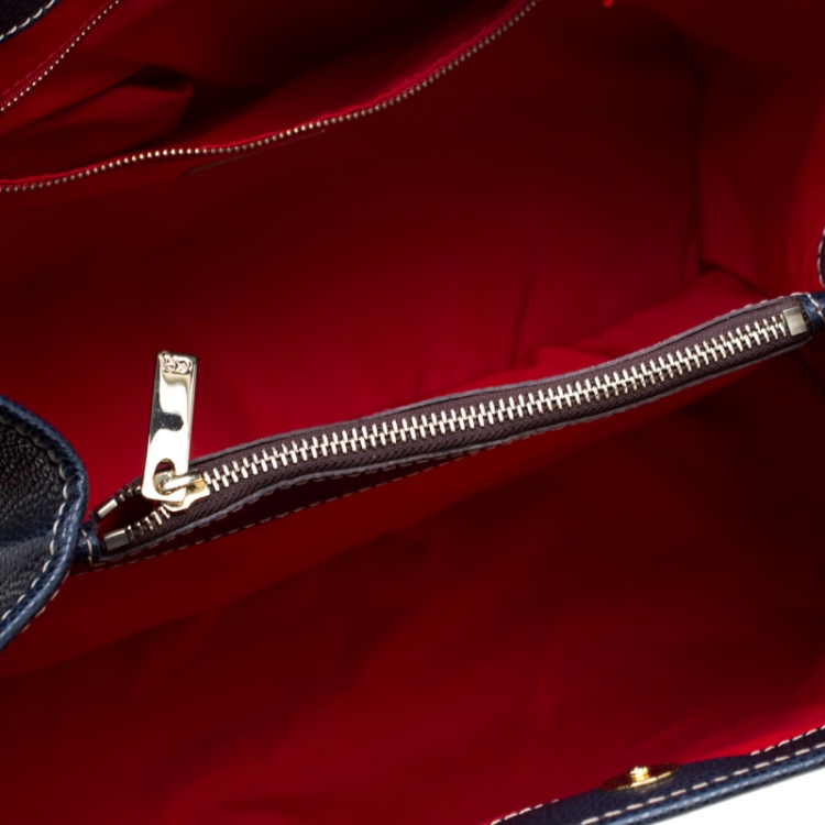 Pre Owned Carolina Herrera Navy Blue Leather Matteo Tote