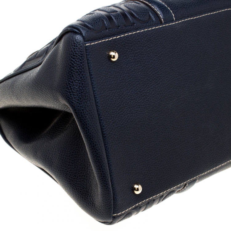 Pre Owned Carolina Herrera Navy Blue Leather Matteo Tote