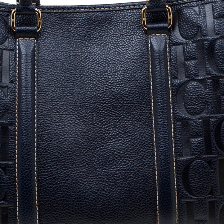 Pre Owned Carolina Herrera Navy Blue Leather Matteo Tote