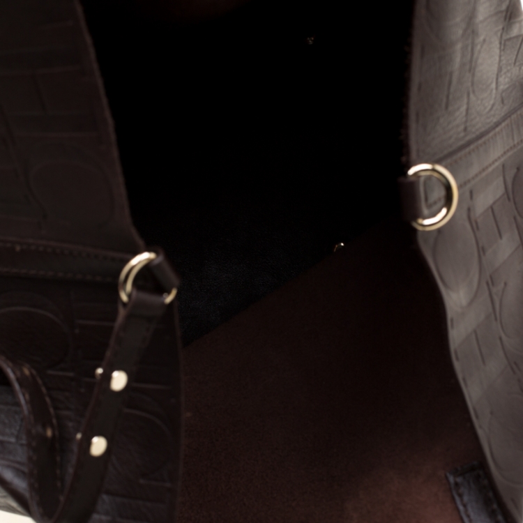 Pre Owned Carolina Herrera Brown Monogram Leather Matryoshka Tote