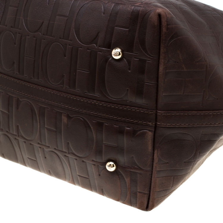 Pre Owned Carolina Herrera Brown Monogram Leather Matryoshka Tote