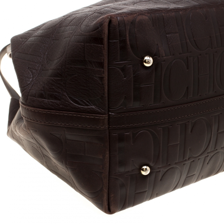 Pre Owned Carolina Herrera Brown Monogram Leather Matryoshka Tote