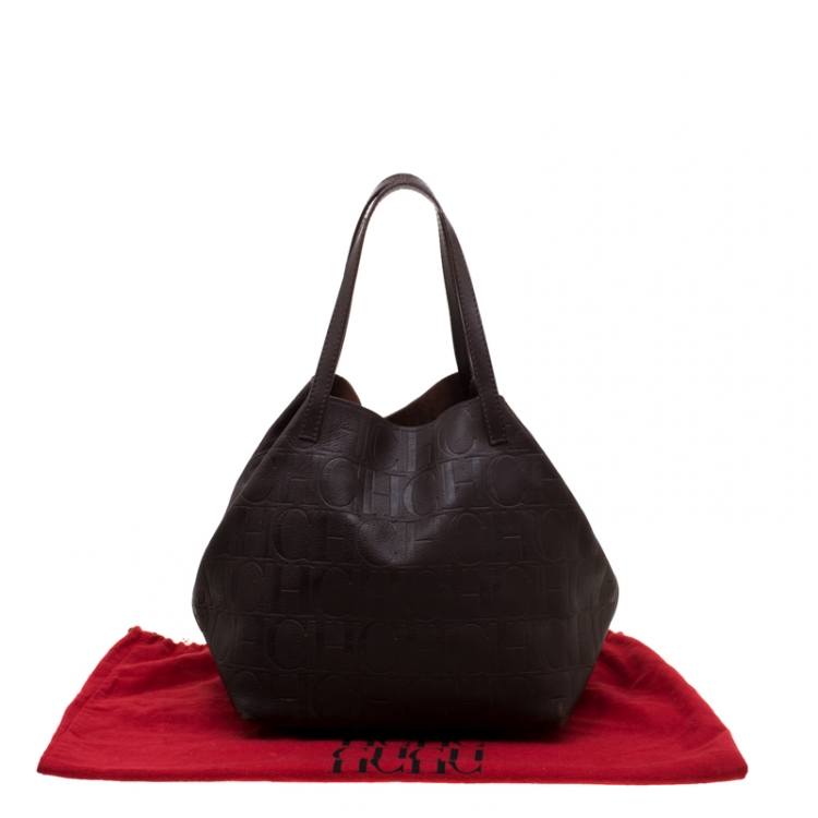 Pre Owned Carolina Herrera Brown Monogram Leather Matryoshka Tote