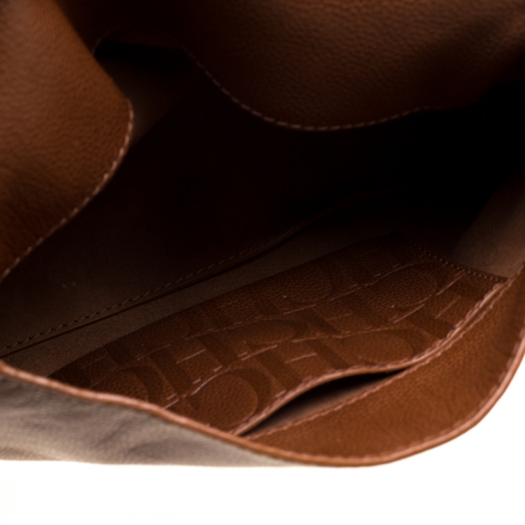 Pre Owned Carolina Herrera Brown Leather Minuetto Top Handle Flap Shoulder Bag