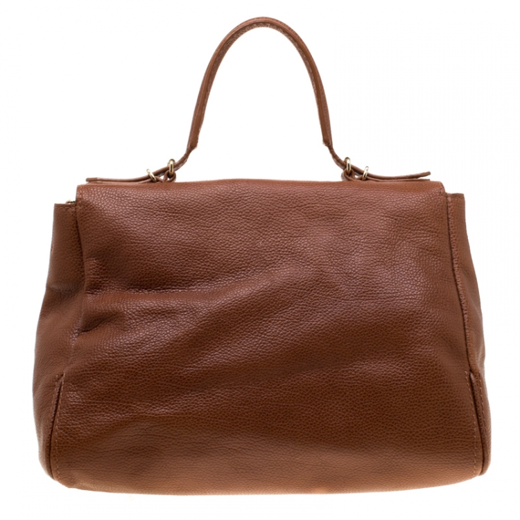 Pre Owned Carolina Herrera Brown Leather Minuetto Top Handle Flap Shoulder Bag