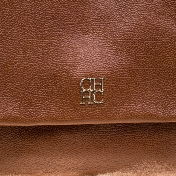 Pre Owned Carolina Herrera Brown Leather Minuetto Top Handle Flap Shoulder Bag