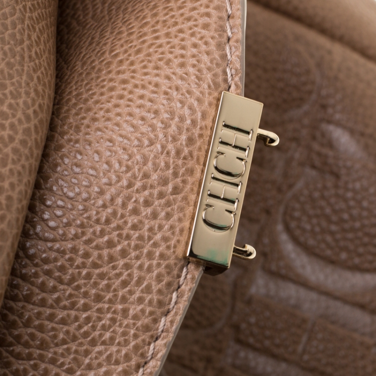 Pre Owned Carolina Herrera Light Brown Leather Minuetto Top Handle Bag