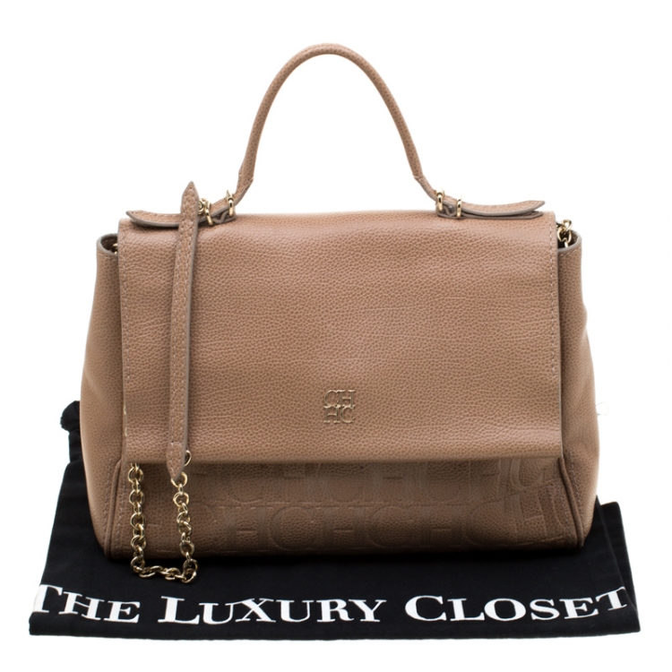 Pre Owned Carolina Herrera Light Brown Leather Minuetto Top Handle Bag