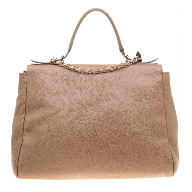 Pre Owned Carolina Herrera Light Brown Leather Minuetto Top Handle Bag