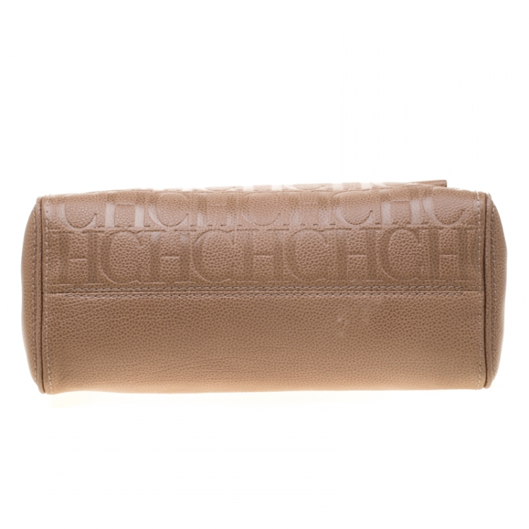 Pre Owned Carolina Herrera Light Brown Leather Minuetto Top Handle Bag