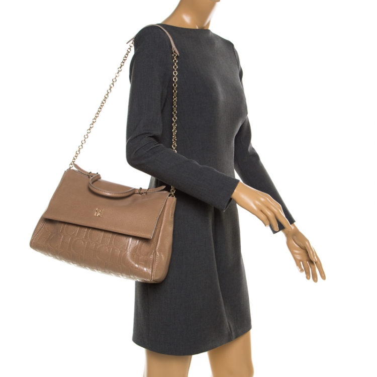 Pre Owned Carolina Herrera Light Brown Leather Minuetto Top Handle Bag