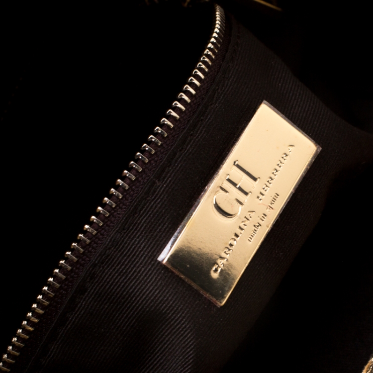 مملوكة مسبقًا Carolina Herrera Gold Monogram Leather Bow Bag