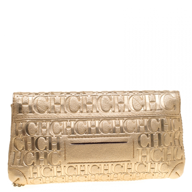 مملوكة مسبقًا Carolina Herrera Gold Monogram Leather Bow Bag