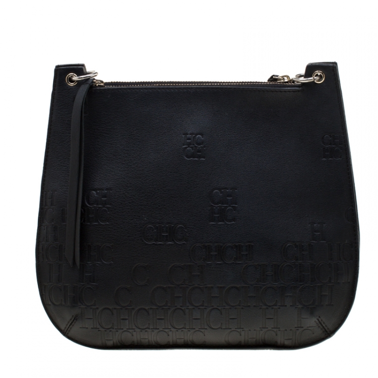 Pre Owned Carolina Herrera Black Leather Castanuela Messenger Bag