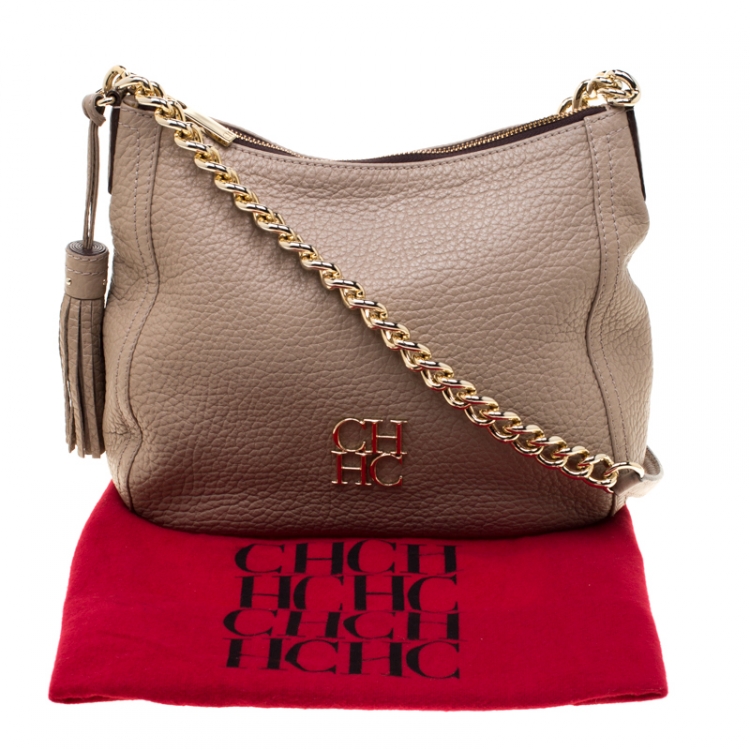 Pre Owned Carolina Herrera Beige Leather Maria Shoulder Bag