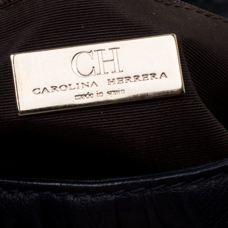 Pre Owned Carolina Herrera Deep Navy Blue Monogram Leather Audrey Shoulder Bag