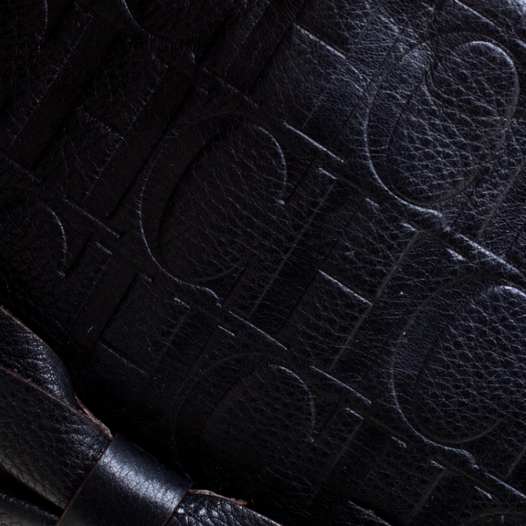 Pre Owned Carolina Herrera Deep Navy Blue Monogram Leather Audrey Shoulder Bag