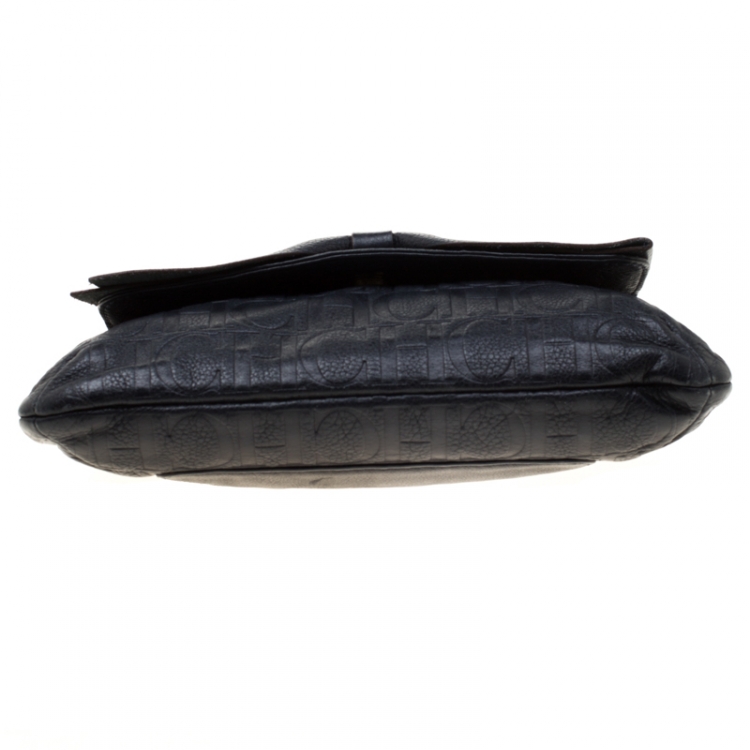 Pre Owned Carolina Herrera Deep Navy Blue Monogram Leather Audrey Shoulder Bag