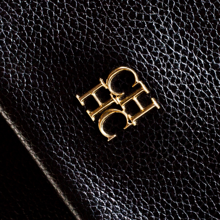 Pre Owned Carolina Herrera Black Leather Minuetto Flap Top Handle Bag