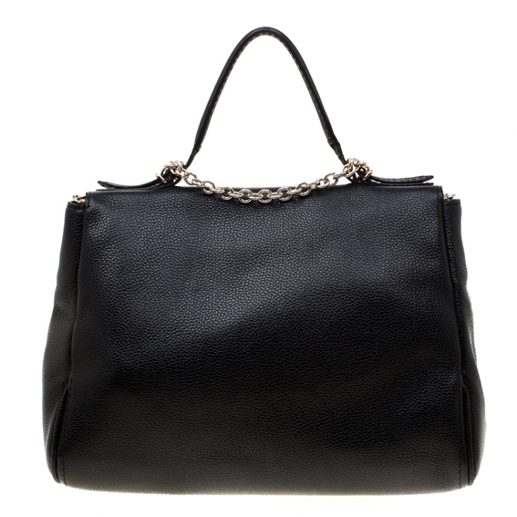 Pre Owned Carolina Herrera Black Leather Minuetto Flap Top Handle Bag