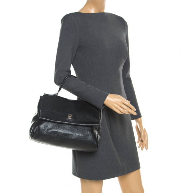 Pre Owned Carolina Herrera Black Leather Minuetto Flap Top Handle Bag