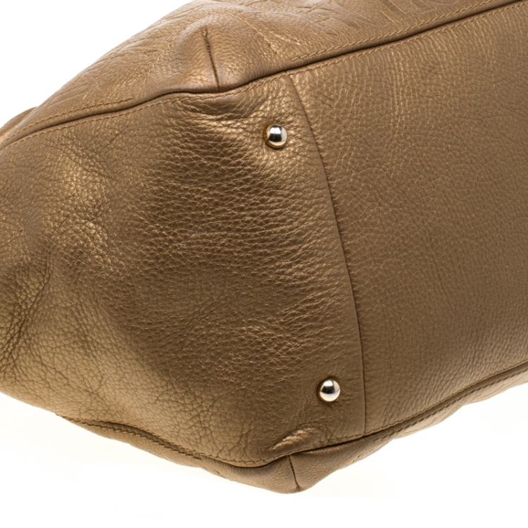 Pre Owned Carolina Herrera Gold Monogram Leather Audrey Tote