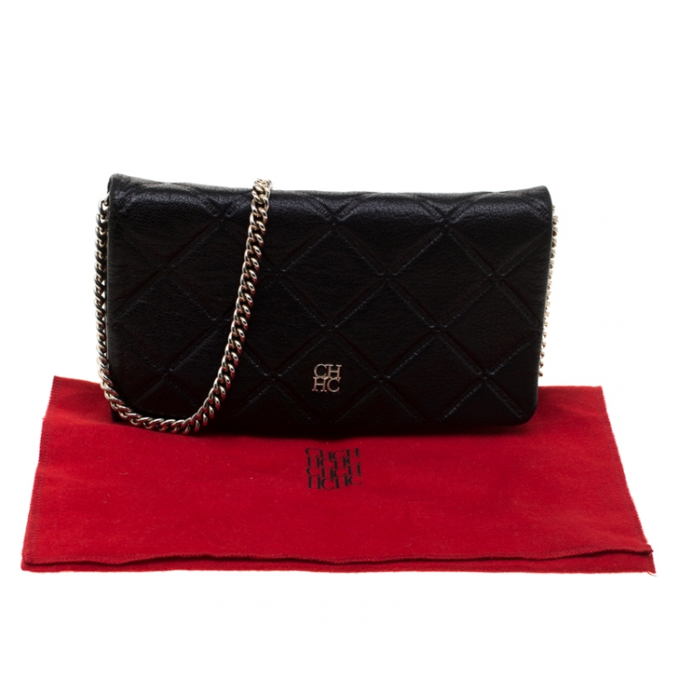 Pre Owned Carolina Herrera Black Leather Crossbody Bag