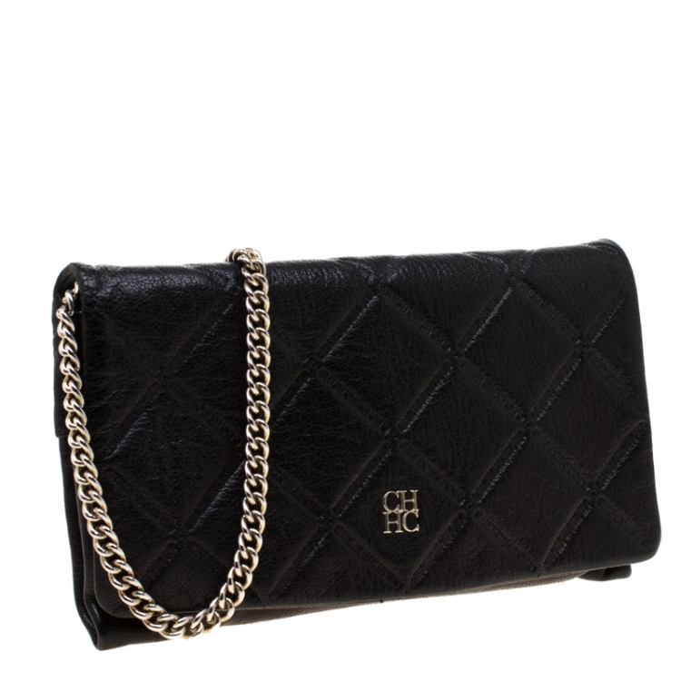Pre Owned Carolina Herrera Black Leather Crossbody Bag