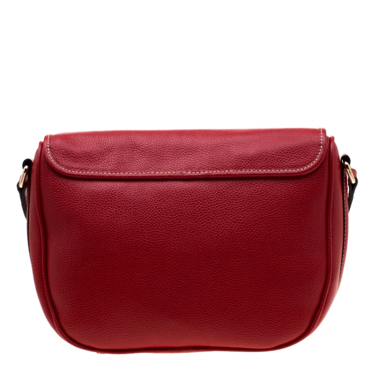 Pre Owned Carolina Herrera Red Leather Flap Crossbody Bag