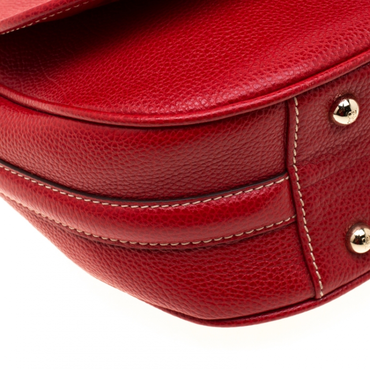 Pre Owned Carolina Herrera Red Leather Flap Crossbody Bag