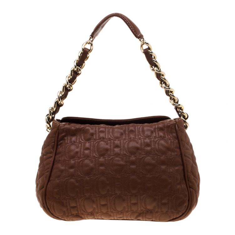 Pre Owned Carolina Herrera Brown Leather Shoulder Bag