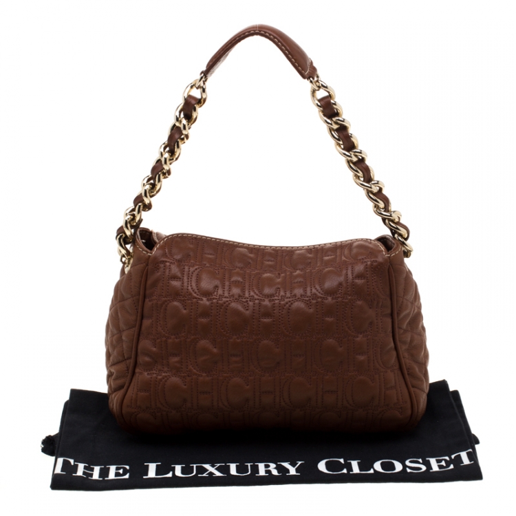 Pre Owned Carolina Herrera Brown Leather Shoulder Bag