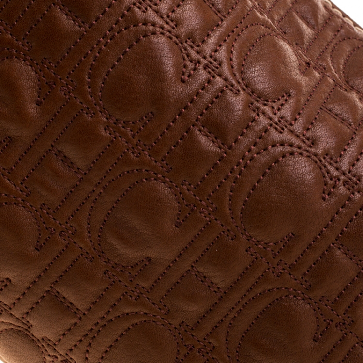 Pre Owned Carolina Herrera Brown Leather Shoulder Bag