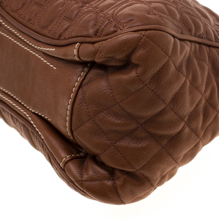 Pre Owned Carolina Herrera Brown Leather Shoulder Bag