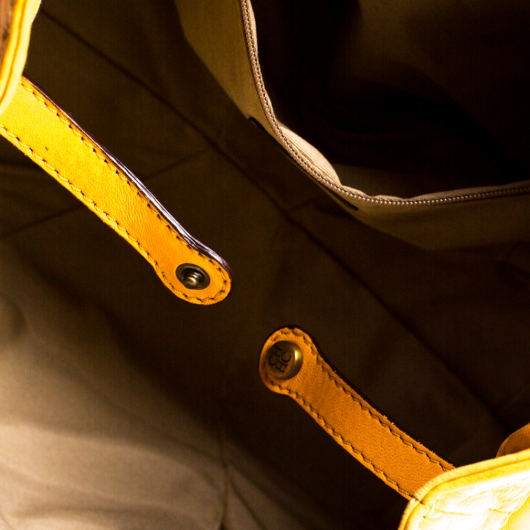 Pre Owned Carolina Herrera Yellow Monogram Leather Chain Tote