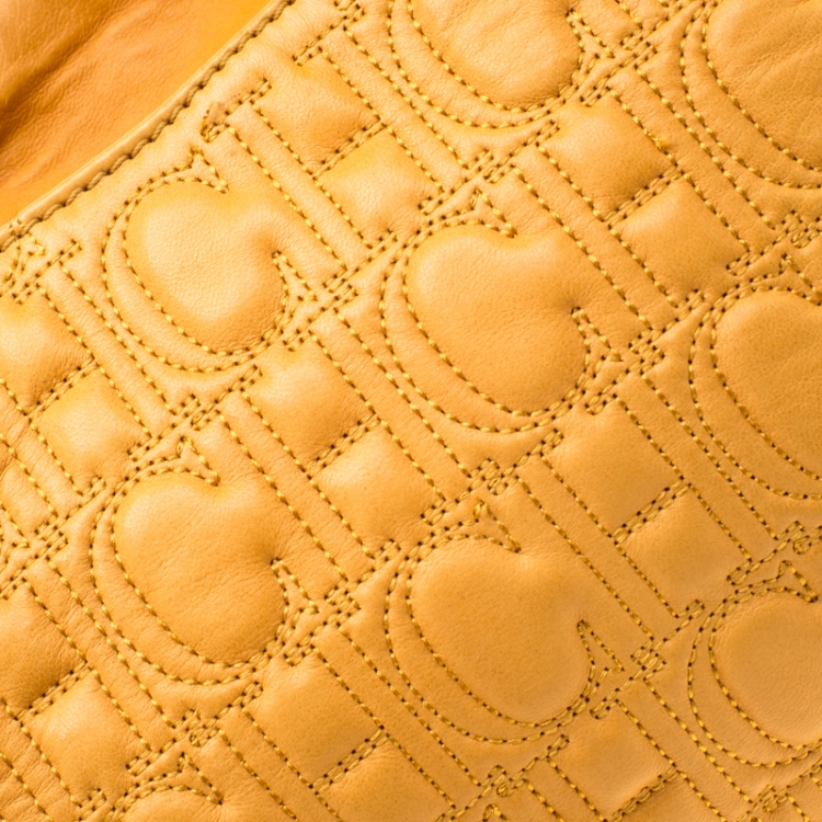 Pre Owned Carolina Herrera Yellow Monogram Leather Chain Tote