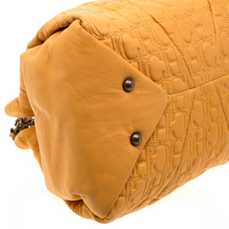 Pre Owned Carolina Herrera Yellow Monogram Leather Chain Tote