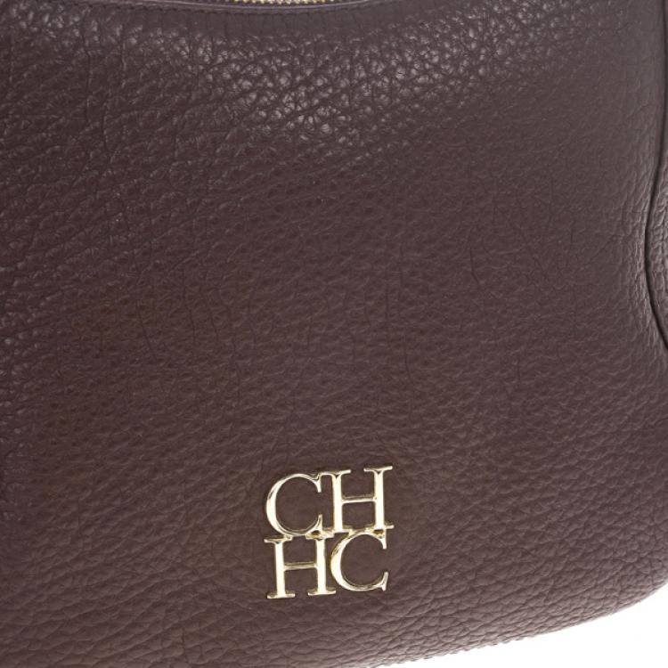 Pre Owned Carolina Herrera Brown Pebbled Leather Maria Bag