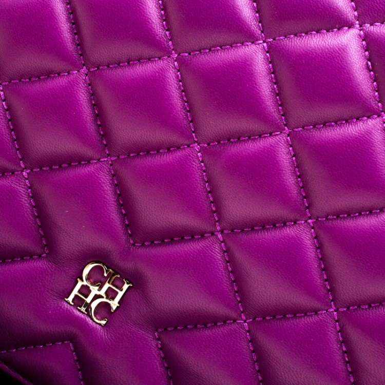 Pre Owned Carolina Herrera Purple Quilted Flap Bag