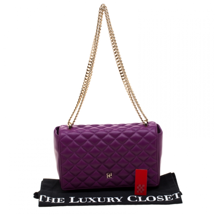 Pre Owned Carolina Herrera Purple Quilted Flap Bag