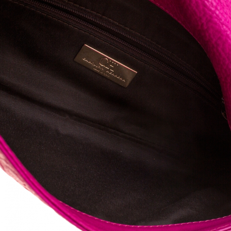 Pre Owned Carolina Herrera Hot Pink Monogram Leather Audrey Shoulder Bag