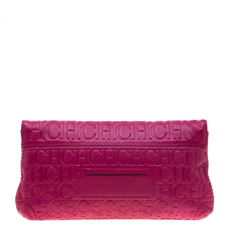 Pre Owned Carolina Herrera Hot Pink Monogram Leather Audrey Shoulder Bag