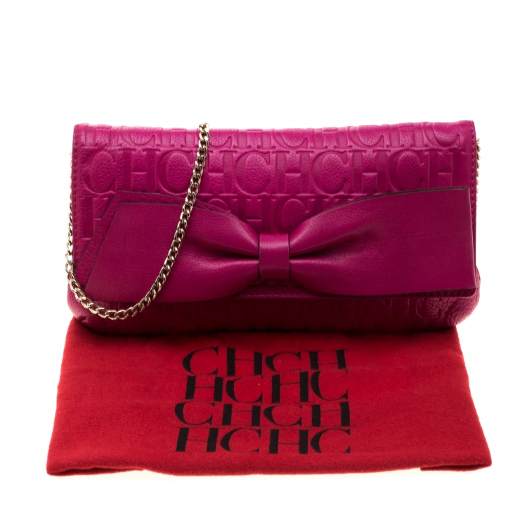 Pre Owned Carolina Herrera Hot Pink Monogram Leather Audrey Shoulder Bag