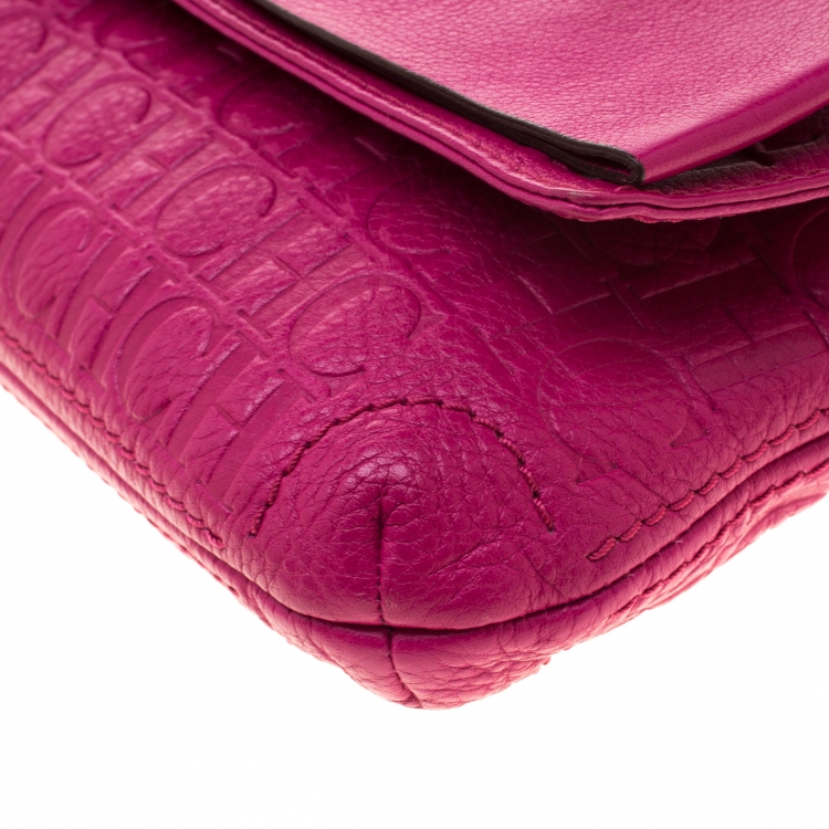 Pre Owned Carolina Herrera Hot Pink Monogram Leather Audrey Shoulder Bag