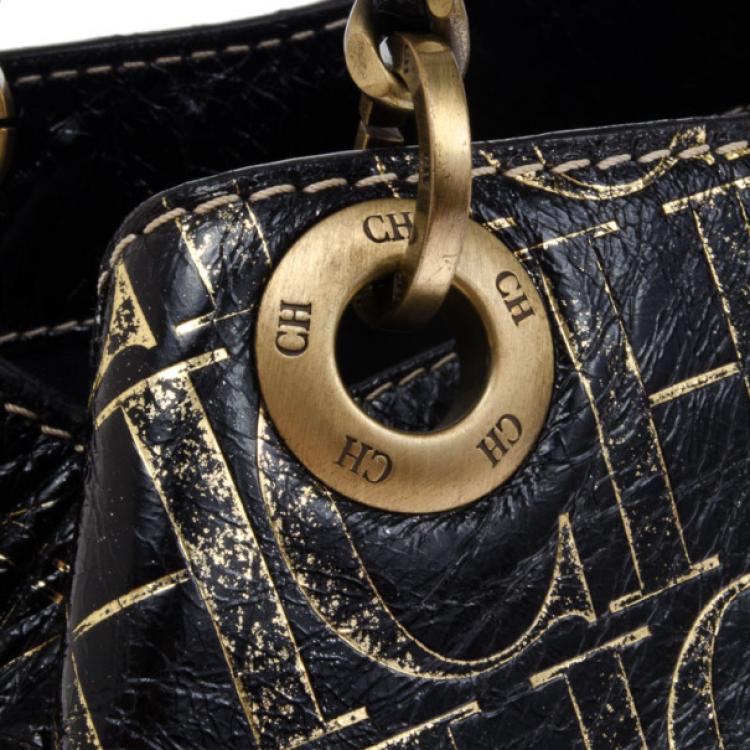 Pre Owned Carolina Herrera Small Black Monogram Chain Handle Tote