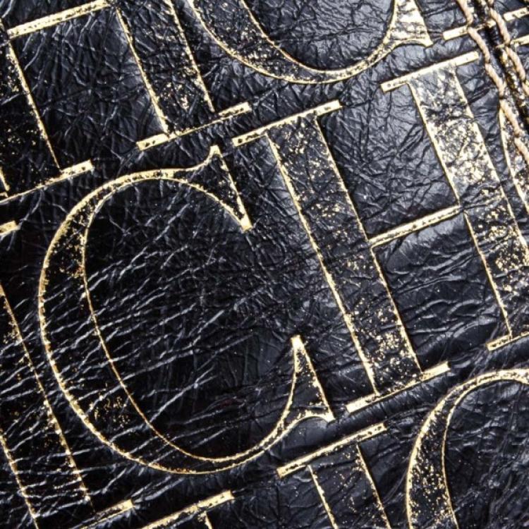 Pre Owned Carolina Herrera Small Black Monogram Chain Handle Tote