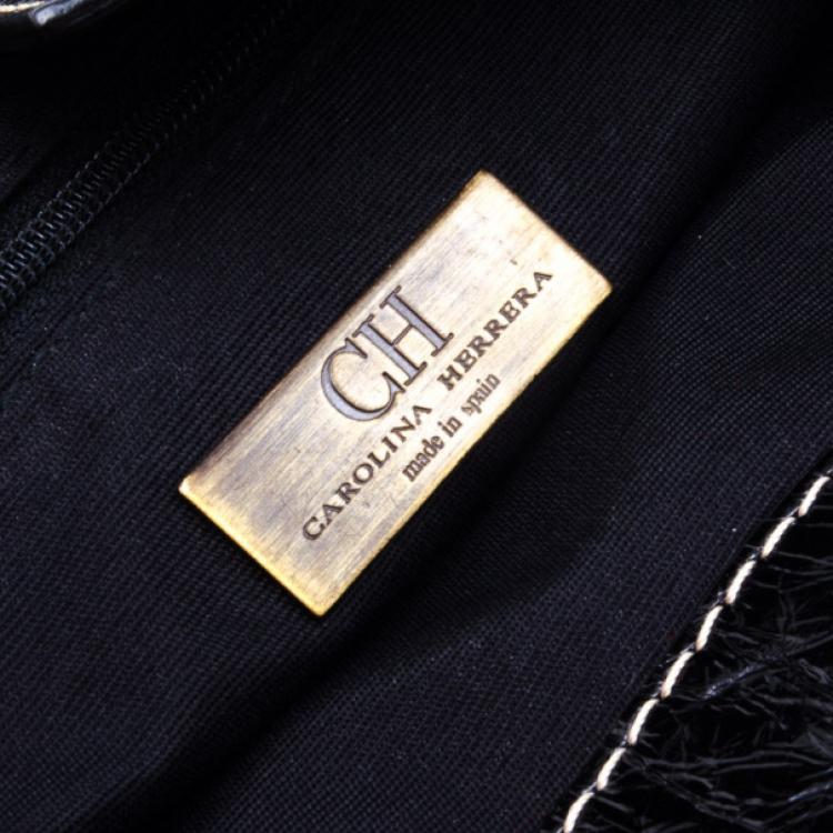 Pre Owned Carolina Herrera Small Black Monogram Chain Handle Tote