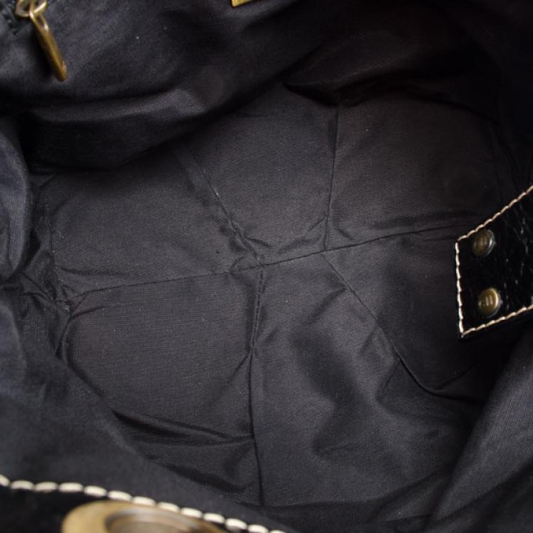 Pre Owned Carolina Herrera Small Black Monogram Chain Handle Tote