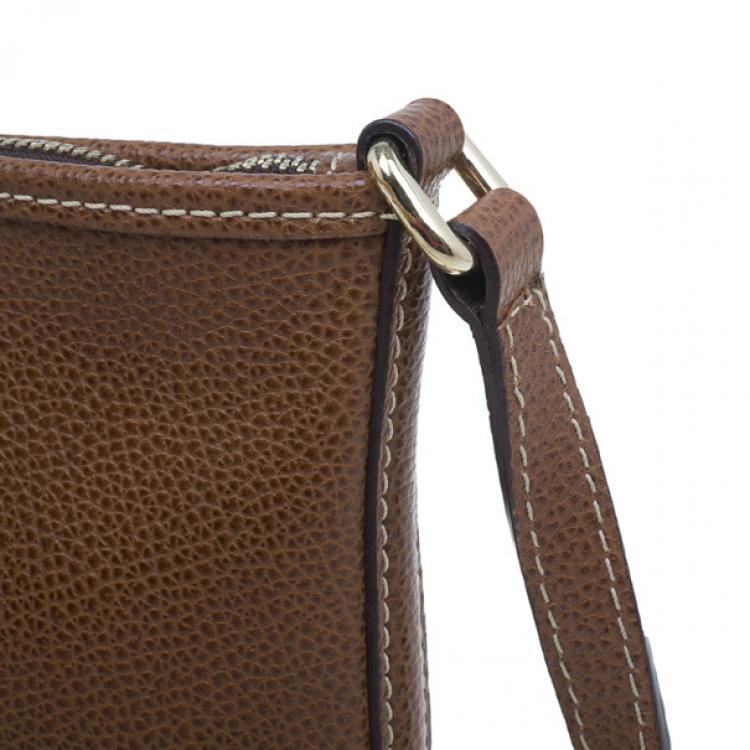 Pre Owned Carolina Herrera Brown Leather Logo CH Crossbody Bag